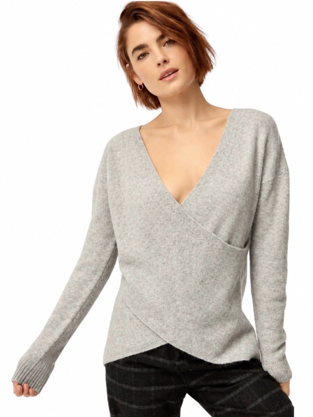 NEW! Babaton The Group Bandini Cross Over Faux Wrap Sweater Alpaca Wool Blend M